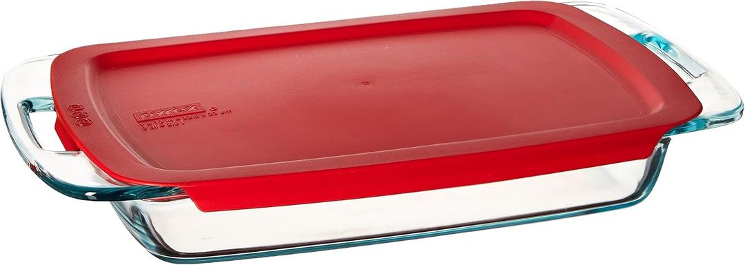 Pyrex Easy Grab 3-Quart Oblong Baking Dish, Red Lid, 9" x 13"
