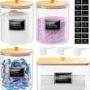 3+1 Pack Glass Laundry Pods Container & Acrylic Dryer Sheet Holder, Clear Laundry Room Organization Containers with Bamboo Lids & Labels, Powder Laundry Detergent Container for Scent Booster, Powder