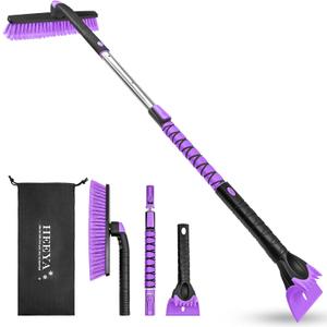 HEEYA 48 Inch Long Snow Brush for SUV, Extendable Ice Scraper and Brush with Foam Grip, 360 Pivoting Snow Car Brush for Truck Auto Jeep RV Vehicle Windshield Window - Purple