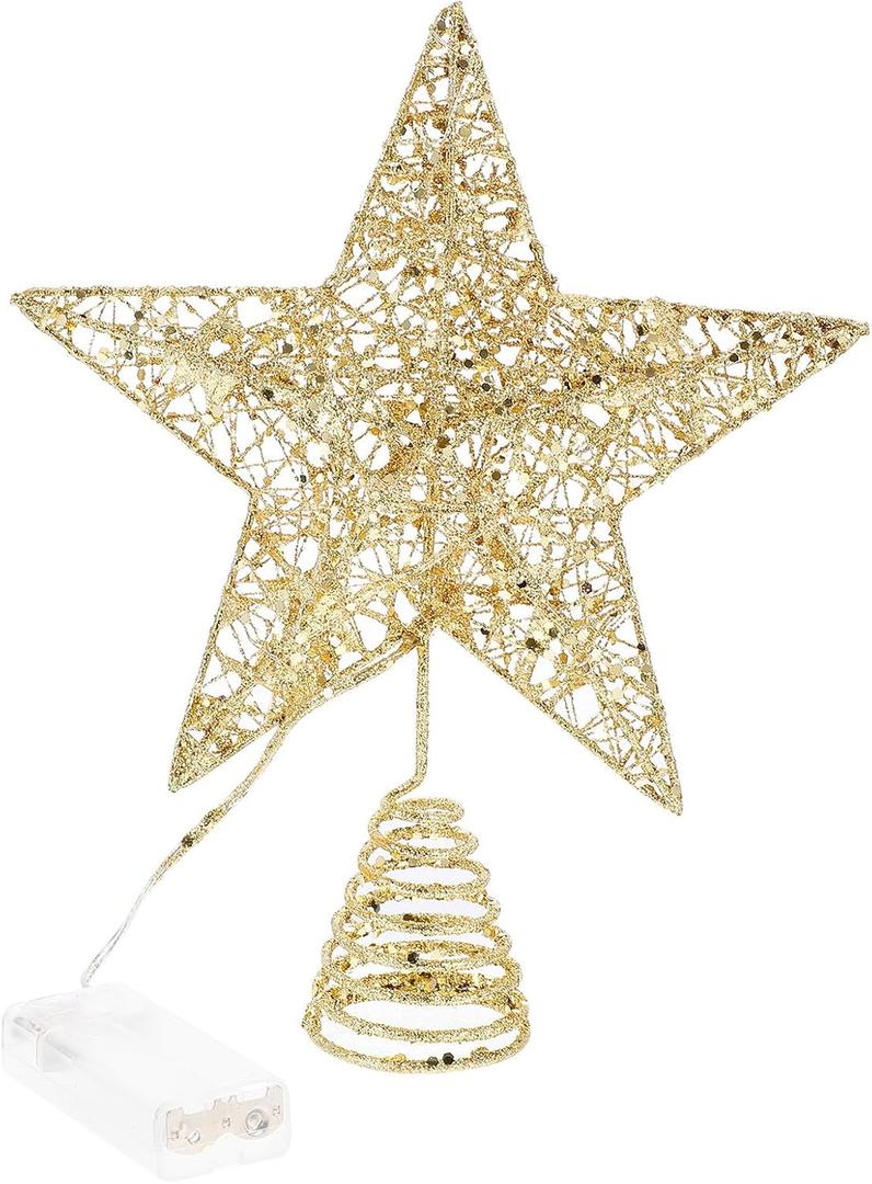 Luminous Christmas Tree Topper Star Gold Five-Pointed Lighted Xmas Tree Decor with Box for Festive Holiday Decorations and Party Atmosphere