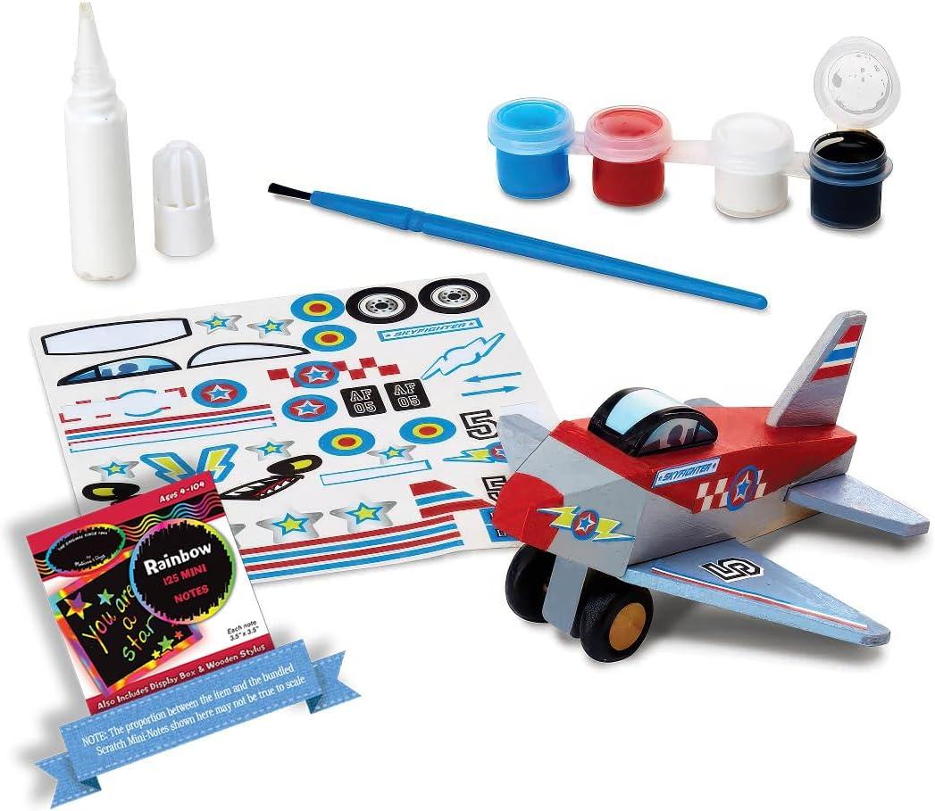 Melissa & Doug Wooden Plane: Decorate-Your-Own Kit Bundle with 1 Theme Compatible M&D Scratch Fun Mini-Pad (09518)