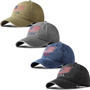 Geyoga 4 Pieces USA Hat Mens Hats Baseball Hat American Flag Baseball Cap for Men Women USA Flag American Tactical Washed (Navy Blue, Khaki, Black and Gray) Geyoga 4 Pieces USA Hat Mens Hats Baseball Hat American Flag Baseball Cap for Men Women USA Flag American Tactical Washed (Navy Blue, Khaki, Black and Gray)