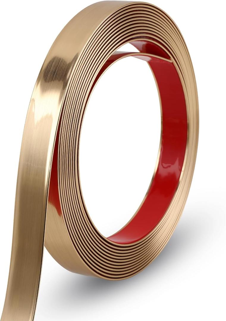 Gaahing 196.8" x 1" Brushed Gold Molding & Wall Trim, Flexible Peel and Stick Decorative Strip for Tile, Mirror, Ceiling, Floor, Panel, Cabinet
