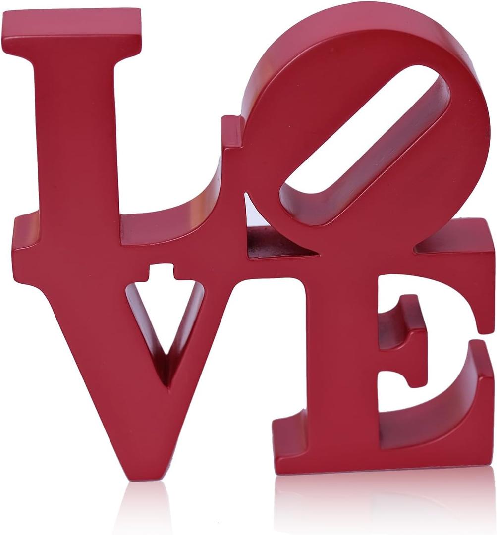 GLOBOTECH Love Word Art Resin Tabletop Dcor, Red Contemporary Romantic Gift, Freestanding Home Decoration