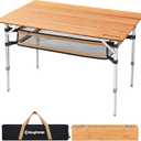 KingCamp Bamboo Folding Camping Table Adjustable. Supports 176lbs with A Premium Bamboo Top and 3 Adjustable Heights, Ideal for Stable Dining or Cooking at Picnics, RVs, and Glamping Sites, 4 Fold Ultra Large 39.4'' X 25.6''