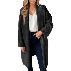 Saodimallsu Womens Long Cardigan Sweaters Chunky Open Front Oversized Slouchy Knit Fall Trendy Coatigan Jackets, Medium, Black