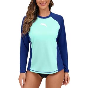 Halcurt Women's Long Sleeve Rash Guard Swim Shirt with Built in Bra Lightweight UPF50+ Quick Dry Swimsuit Top Large