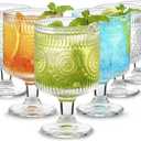 6 Packs Vintage Goblet Glasses, 8 oz Wine Glasses, Embossed Floral Glass Cups Set, Clear Drink Glasses, Drinking Goblets, Bar Tumbler Glassware for Iced Tea, Wine, Beer, Juice, Cocktail, Whiskey