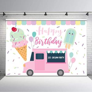 Avezano 8x6ft Ice Cream Birthday Party Backdrop Ice Cream Truck Balloons Birthday Party Bckground Vinyl Sprinkles Ice Cream Shoppe Birthday Backdrops Cake Table Decorations