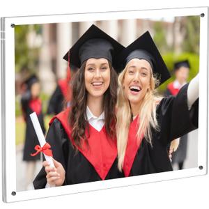 Kalami 8.5x11 Acrylic Wall Mount Picture Frame Self Adhesive, No Drill Holes Floating Frameless Clear Photo Print Certificate Degree Document Display Frame with Black Hardware - Full Frame is 10x13