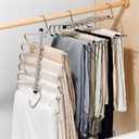 Pants Hangers Space Saving - 4 Pack 5-Tier Stainless Steel Jean Closet Organizer, Anti-Slip Clothing Storage Rack, Multifunctional Clothes Hanger Holder for Trouser Skirt Scarf Slack Legging
