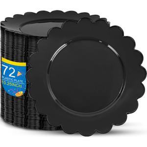 SUT 72 PSC Black Plastic Plates, Plates Disposable Heavy Duty, black Disposable Dinner Plates, 10.25inch plastic Dinner plate for Party