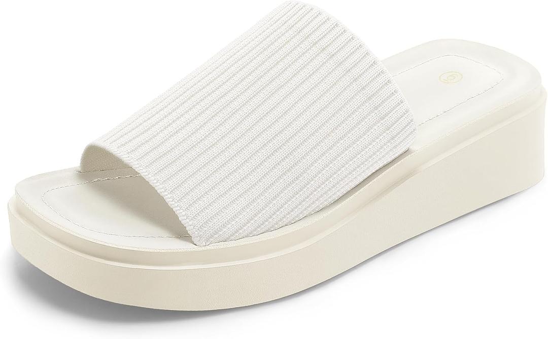 mysoft Women's Platform Sandals Slip On Comfortable Knit Slide Sandals, Size 9.5