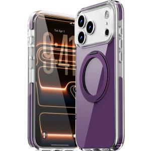 COOLQO 360Spin Magnetic Stand for iPhone 17 Pro Case, Fit for MagSafe, Military-Grade Protection,Full Camera Protection, Non-Yellowing Clear Scratch-Resistant Back Cover for 17 Pro, Purple
