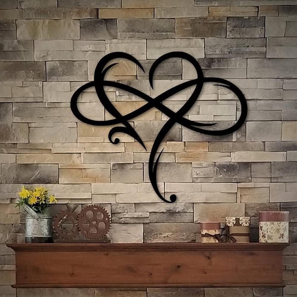 AOOLVY Infinity Heart Wall Decor, Unique Infinity Heart Metal Art Wall Decor Love Sign Steel Wall Plaques Bedroom Ornaments for Home Wedding Decor, Room Living Room Decoration (Black, 23.6x20.6inch) (23.6L" x 20.6W")