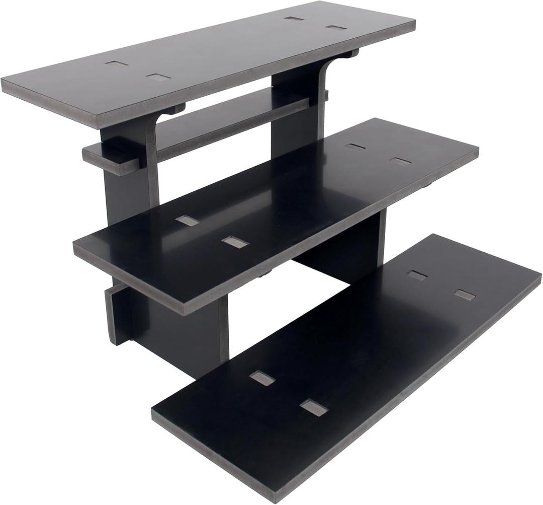 3-Tier Straight Retail Table Display Stand, Portable Display Rack Shelves for Vendors, Craft Shows, Farmers Market, Pop Up Shop Countertop Black Risers for Display, Soap, Candles, Tumblers
