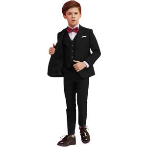 Boys' Formal Suit 5 Piece Slim Fit Suits for Boy Kids Tuxedo Toddler Wedding Ring Bearer Outfit Teen Communion Dress (2, Black(bowtie))