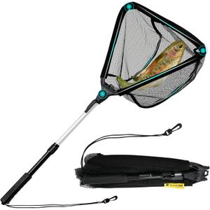Black Paw Floating Fishing Net Foldable Telescopic Fish Landing Net Rubber Coated Fishing Net for Kayak, Fly, Trout, Fishing Net Freshwater Saltwater (C:16" Hoop Size Black (Telescopic Pole))