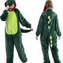 Unisex Kids Onesie, Flannel Cosplay Animal Costume Halloween Onesie Pajamas Home Clothing (3-4T, Dark Green Dinosaur)