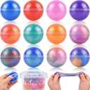 Howzcci 12 Pack Galaxy Slime Ball Toys Stress Relief Toys DIY Squeeze Stretchy Party Favors Toy for Kids Boys Girls Christmas Stocking Stuffers School Classroom Prizes Valentines Day Card Gifts