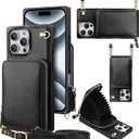 JAKPAK for iPhone 16 Pro Max Case with Card Holder Phone Wallet Case Zipper Leather Cover with Crossbody Lanyard Cell Pocket RFID Blocking Handbag Purse for iPhone 16 Pro Max Case 6.9inch Black