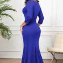 FANDEE Formal Maxi Dress for Women Mermaid 3/4 Sleeve Bodycon Long Gown for Evening Cocktail Party (Blue, XXXL)
