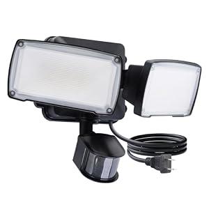 LUTEC 21W Plug in Motion Sensor Light Outdoor, Flood Lights Outdoor Motion Sensor, 2500LM, 5000K Daylight, IP65 Waterproof, Adjustable 2 Heads Wall Light for Garage, Porch, Yard - Black