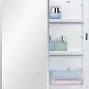 Plastic Bathroom Medicine Mirror Cabinet 16 x 22 inch, Surface and Recessed Mount, Beveled Edge Mirror (White)