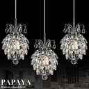 PAPAYA Set of 3 Crystal Pendant Lights for Living Room Bedroom Dining Room Modern Simple Art Deco Chandelier Any Combination Hanging Lamp Lighting Fixtures (E26 Base)