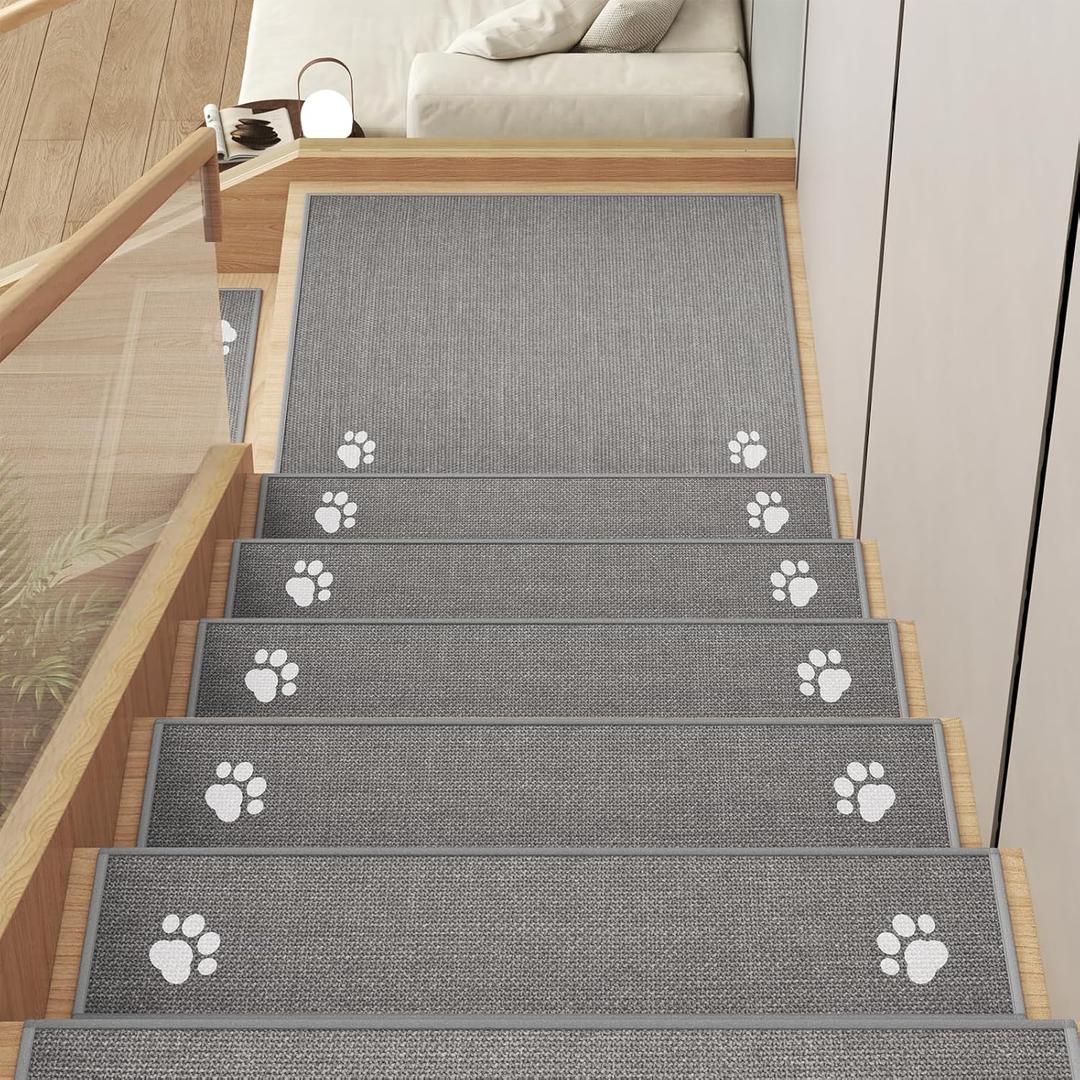 Stair Treads Non Slip Indoor 15PCS, Rubber Backing Stair Runner Rugs for Wooden Steps, Residue Free Stair Carpet Treads for Kids Elders and Pets, Machine Washable Stair Mats, Gray, 8" x 30" (Grey)
