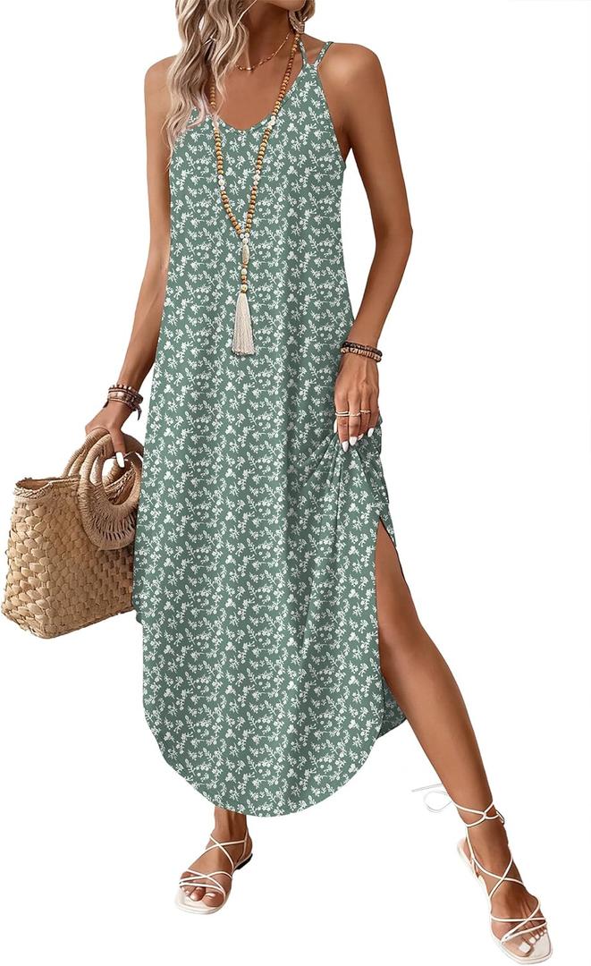 WIHOLL Summer Dresses for Women 2026 Maxi Dress Boho Halter Dress Sundresses Beach Vacation Clothes Travel Outfits M