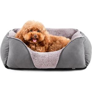 MIXJOY Dog Beds for Small Dogs, Cat Beds for Indoor Cats Washable, Calming Pet Small Size Dog, Soft Rectangle Pet Beds Sofa Cuddler, Orthopedic Cozy Puppy Beds, Anti-Slip Bottom(20x19in, Grey)