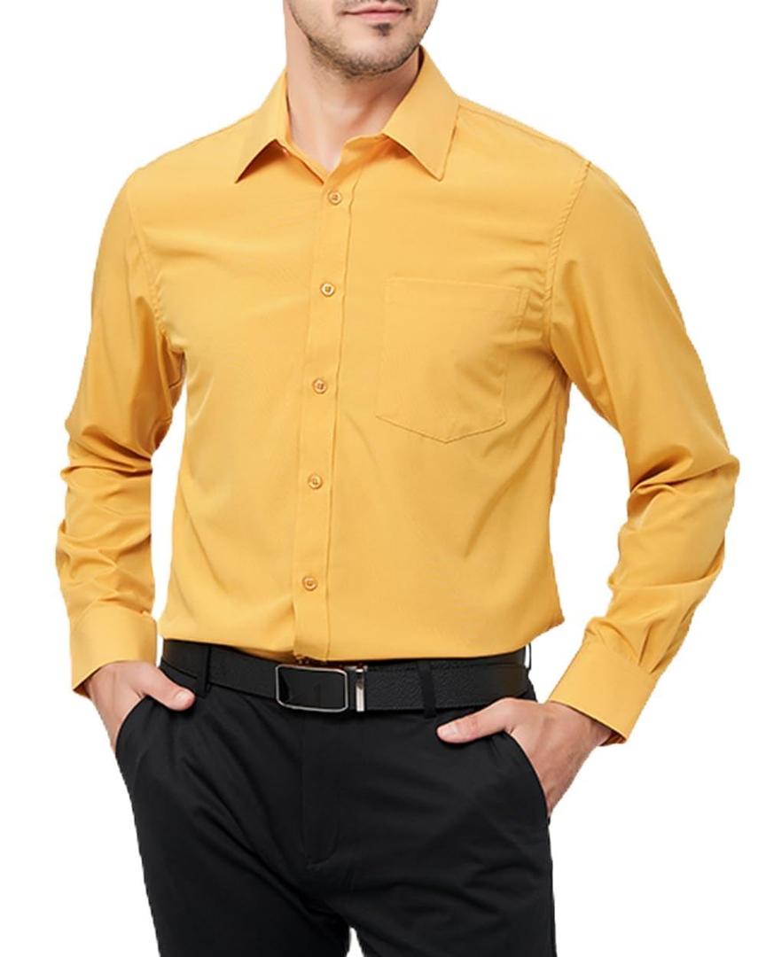 Men's Long Sleeve Dress Shirts Regular Fit and Wrinkle Free Stretch Buttown Down Shirt with Pocket, Medium