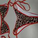 MakeMeChic Women's Micro Tanning Bikini Sets Cheetah Gingham Sexy Tiny Bathing Suit Swimsuit Leopard Brown Red Medium