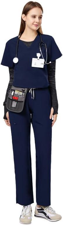 Uniforms World Track Scrubs Set for Women  Classic fit Top & Straight Pants, Yoga Waistband, 9 Pockets, Anti-Wrinkle (Large, Navy Blue)