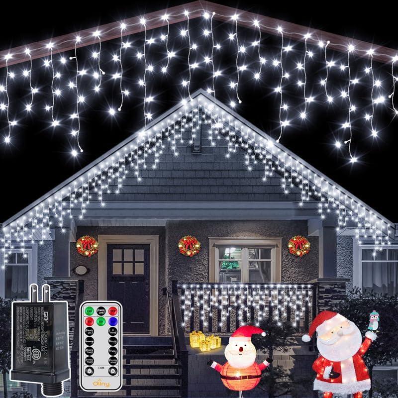 Ollny Icicle Lights for Outside 504LED 41FT, Cool White Christmas Light with Remote 8Modes Timers Waterproof, Plug in Connectable Hanging Lights for Outdoor Indoor House Roof Holiday