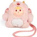 9inch Plush Bag Collection Crossbody Bags, Cute Girl Purses Fun & Unique Handbag Plush Shoulder Bag with Strap, Pockets (Light Pink)