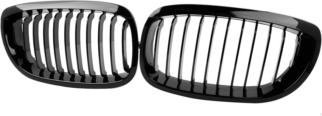 E46 Grill, Black Kidney Grille Compatible with 2003-2006 E46 325Ci 330Ci 2-Door LCI Single Slat Gloss Black Grill (Not For M3)
