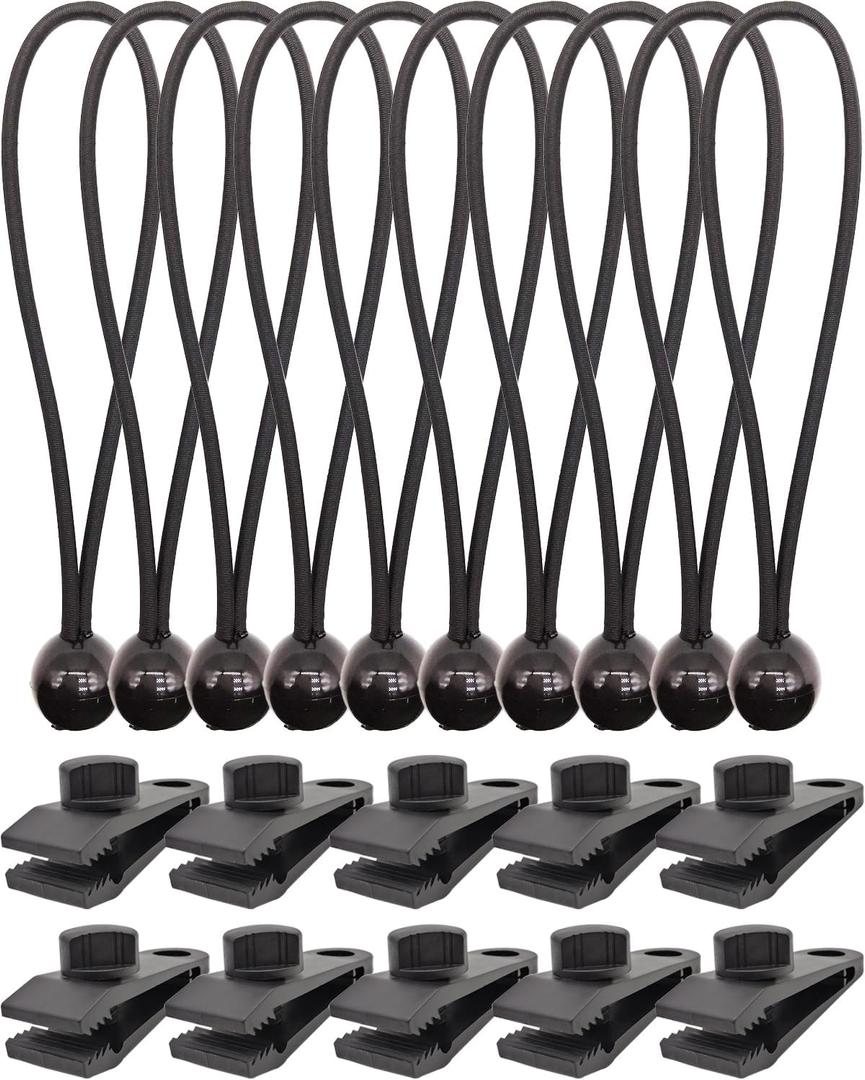 ABINLIN Tarp Clips Heavy Duty Lock Grip Set 20 Pcs - Tarpaulin Clips and Clamps for Tents, Ball Bungee Cords, Awnings Camping, Plastic Clips (Black)