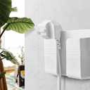 2 Pcs Wall Mount Phone Holder with Adhesive Phone Stand with Data Cable Receiving Hole, Phone Charger Stand Remote Control Storage Box for Bedroom, Kitchen, Bathroom, Office (White)