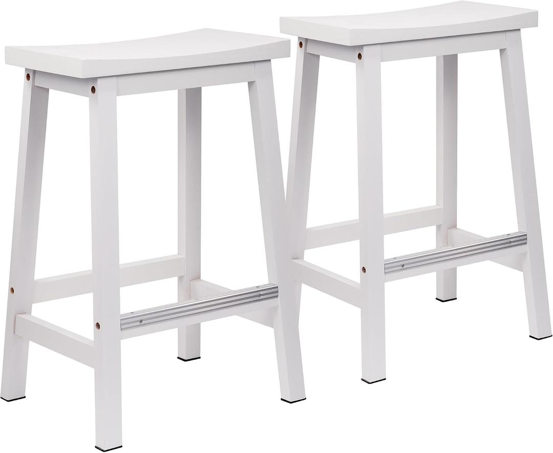 Signature Solid Wood Saddle-Seat Kitchen Counter-Height Stool, 24-Inch Height, White - Set of 2
