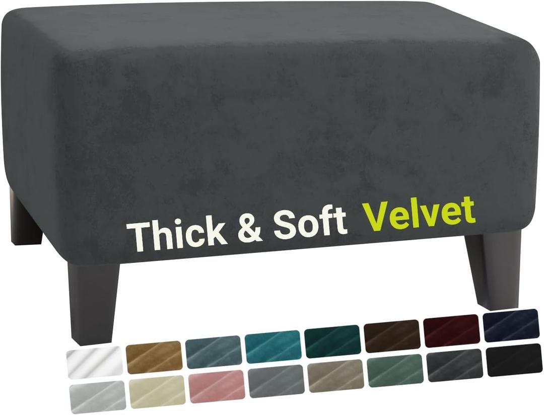 MAXIJIN Velvet Ottoman Slipcover Small Stretch Square Rectangle Footstool Slipcover Folding Storage Ottoman Covers for Living Room with Elastic Bottom (Ottoman Small, Gray) (Grey)
