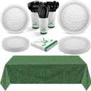Durony 169-Piece Golf Party Supplies - Green Grass Field Tablecloth, 48 Dessert Plates, 24 Paper Cups, 24 Napkins, 24 Knives, Forks & Spoons - Disposable Golf Tableware Set