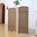 3 Panel Rattan Divider Short Room Partition Screen,Double Sided Folding Divider for Room Separation,Light Brown,47.2" H x 47.2" W