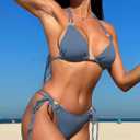 TASHEHE Women's Triangle String Bikini Set Sexy Tie Side Two Piece Swimsuit Cute Halter Bathing Suit - Blue Nova - Medium