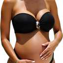 OYOANGLE Women's Maternity Bikini Set Pregnancy Bandeau Swimsuits Two Piece High Cut Strapless Bathing Suits, Black (L)