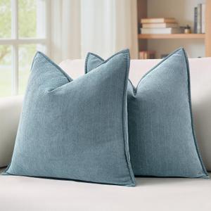 MIULEE Pack of 2 Dusty Blue Decorative Pillow Covers 20x20 Inch Soft Chenille Luxurious Couch Throw Pillows Farmhouse Cushion Covers with Elegant Design for Sofa Bedroom Living Room Summer Home Decor