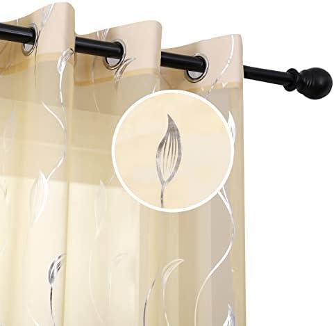 youleyar Silver Foil Print Voile Sheer Curtains,Wicker Grommet Top Window Drapes 84 Inches Long, Luxury Metallic Bronzing Treatment Panels for Home Window Decoration, 2 Panels(Beige,52W x 84L)
