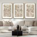 ANHUIB Extra Large Beige Floral Wall Art 24x36 Inch Neutral Floral Wall Decor Vintage Flower Artwork for Living Room Bedroom Office Set of 3