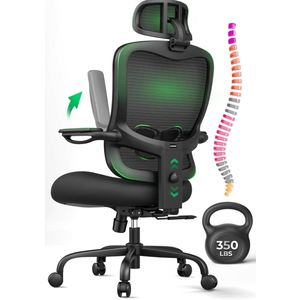 Ergonomic Office Chair Big and Tall - 350LBS Capacity, 6'5" Tall Max, Computer Desk Chairs Over 10 Hours Comfortable, with Adjustable Mesh High Back, Lumbar Support, 3D Headrest, Flip-up Arms
